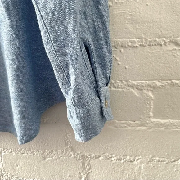 Orvis Womens Linen Blend Button Up Relaxed Fit Blue Tunic Top Coastal Preppy L - Picture 11 of 16